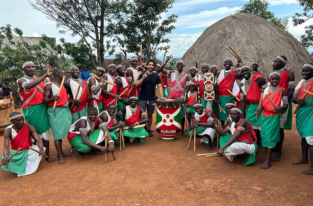 a group of people with instruments outside