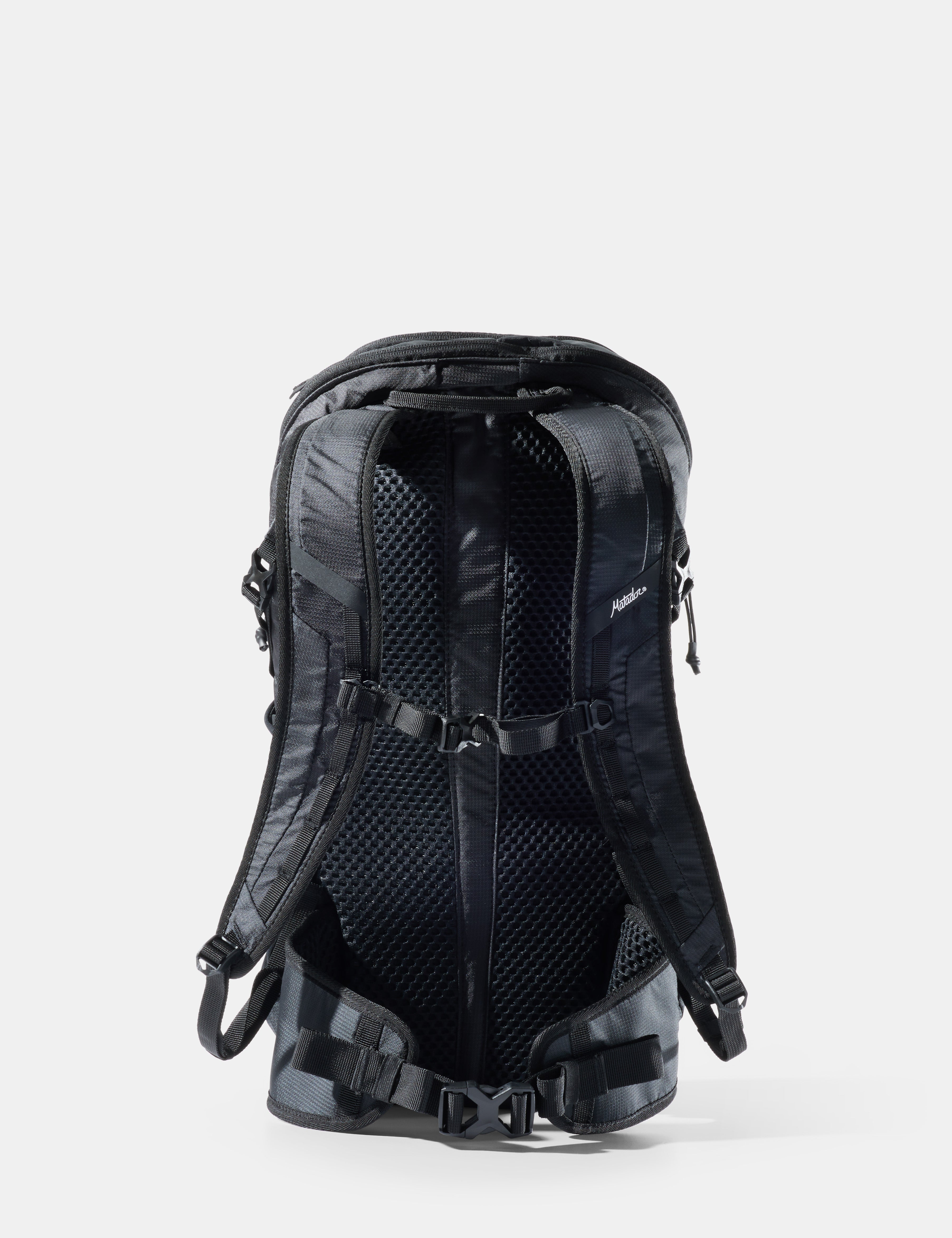 Black backpack on a white background