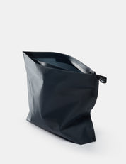 Black toiletry case on a white background