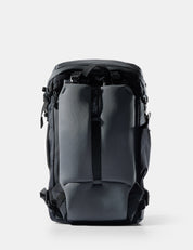 Black backpack on a white background