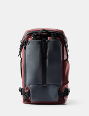 Red and gray backpack on a white background