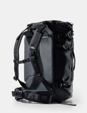 Black and gray backpack on a white background