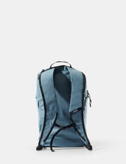 Blue backpack with black straps on a white background
