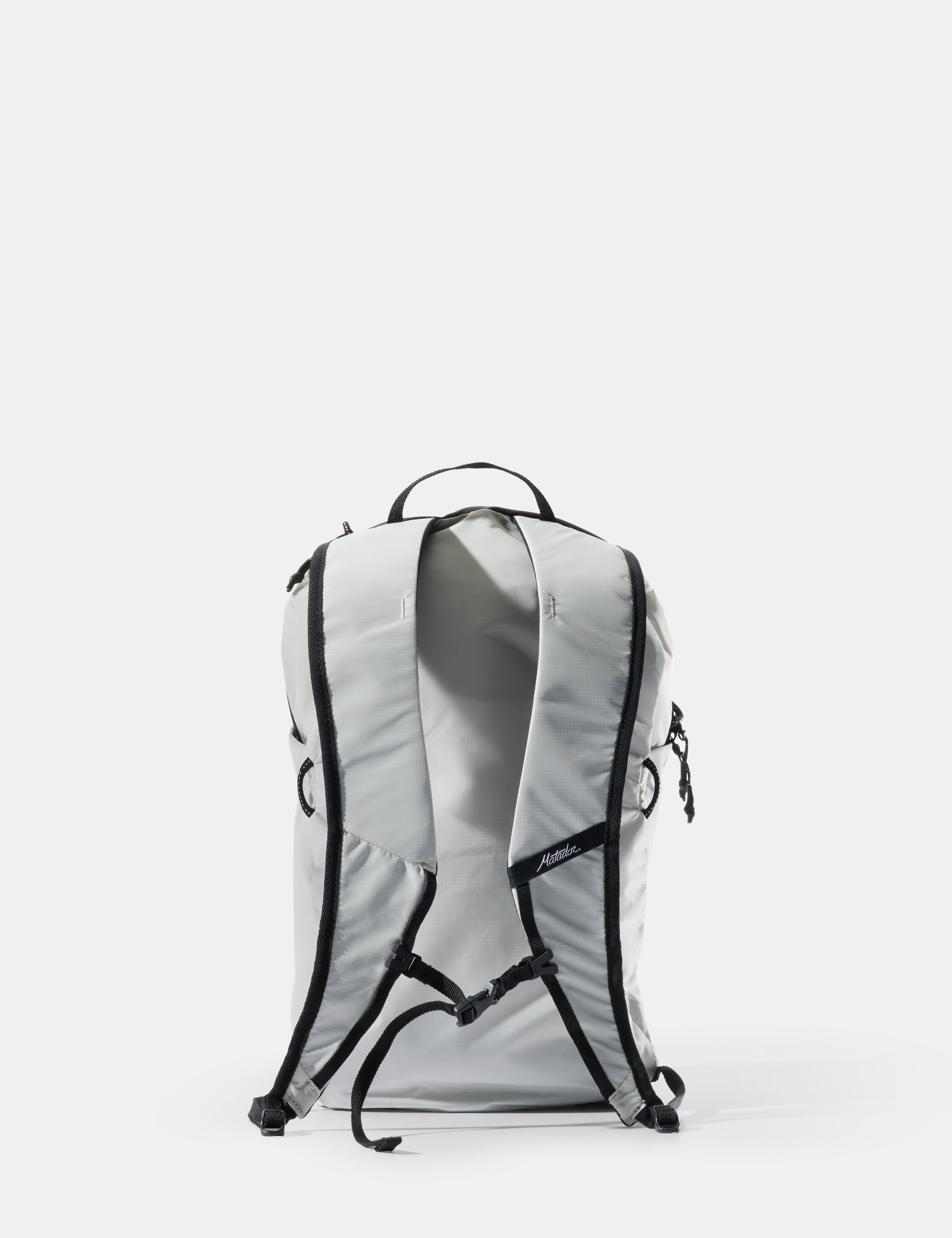 Gray backpack with black straps on a white background