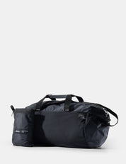 Black duffel bag on a white background