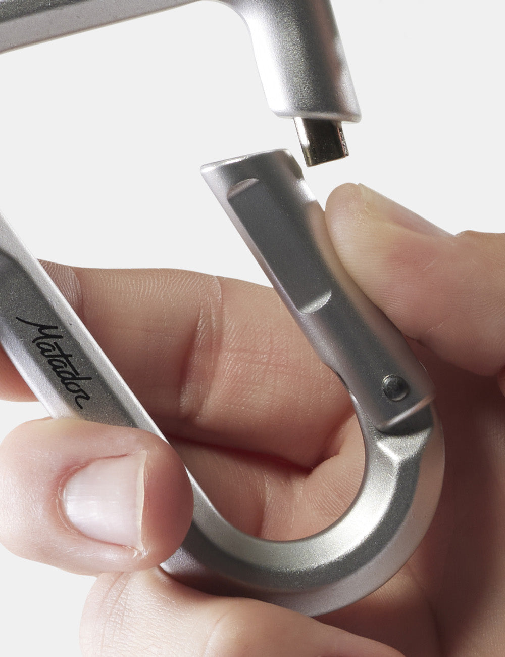 close up view of carabiner bolt lock
