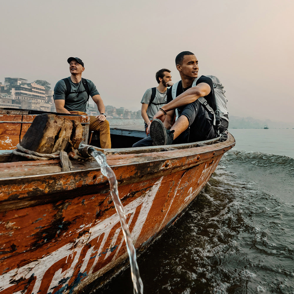 3 men on an Indian boat